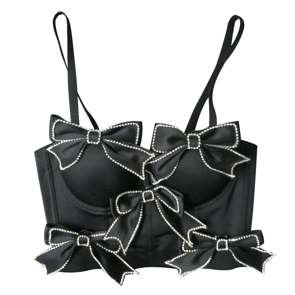 T904 Summer New Camisole Outwear Camis Sweet Bow Slim-Fit Solid Color Sexy Women's Black Customised Cropped Tank Tops