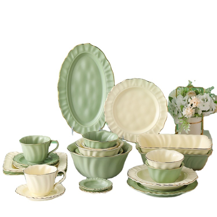 Luxury Lace Dishes Dishes Cups Combination Set Phnom Penh Tableware Household Wholesale Serving Dishes Set For Home