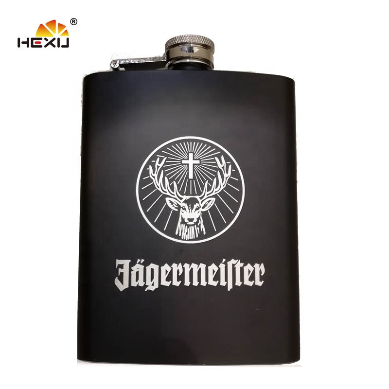 Черная лазерная печать 8 унций Jagermeister фляжки из нержавеющей стали подарочный набор