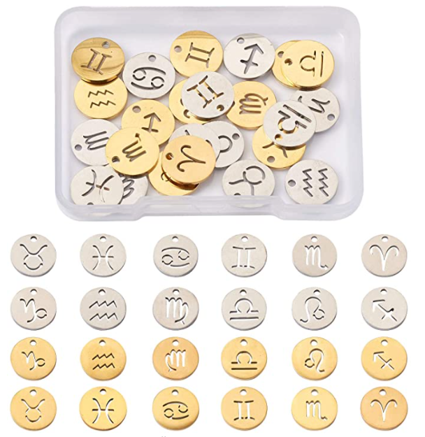 Twelve Zodiac Sign Pendant Sets Golden Flat Jewelry Charms for DIY Bracelets Necklaces Making Finding Personalized Accessories