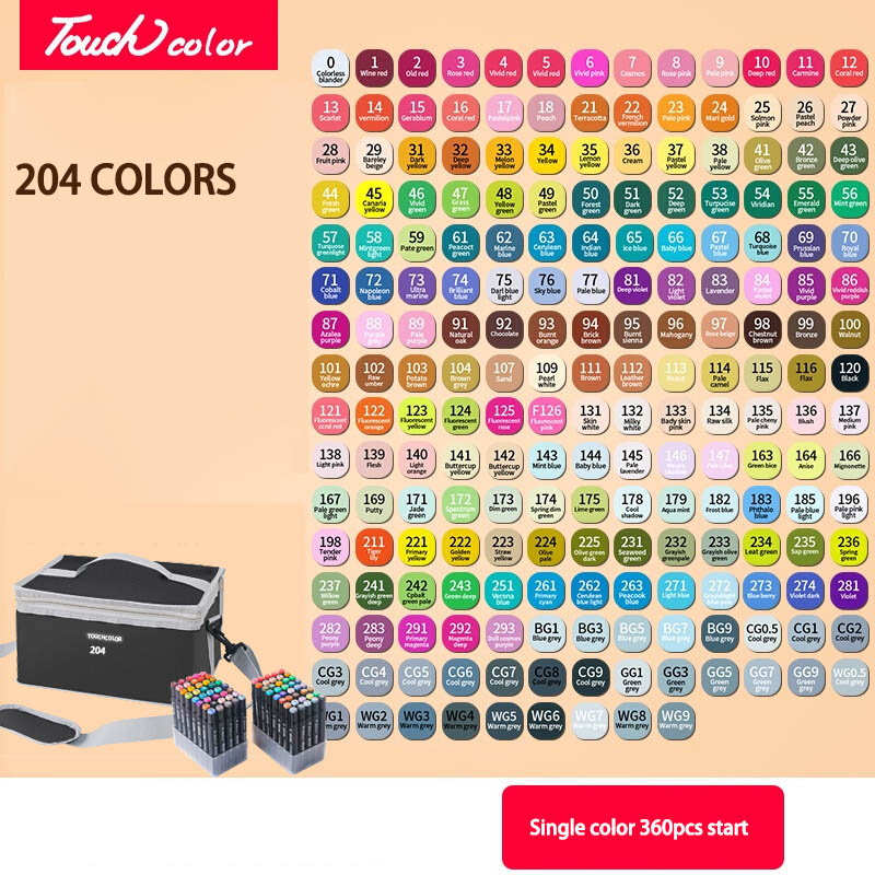 New Package 168 204 Colors Permanent Art Marker Pen Set Alcohol Base General Use Complete Dual Tips Marcadores Pen
