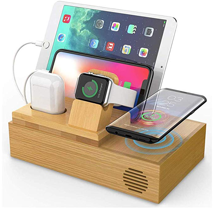 4 USB порта Удобная бамбуковая зарядная станция может использоваться для нескольких устройств