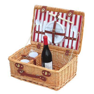 Suitable for 2 People Wicker Picnic Basket Outdoor Camping Lunch Box Set Ice Bag Insulation Portable Shopping Bag with Cutlery