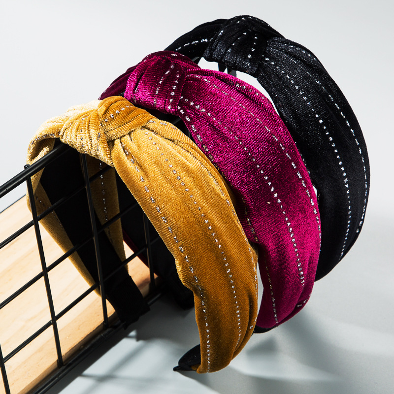 INS Crystal Velvet fabric Handmade Knotted Shining Ladies Headband Hair Accessories