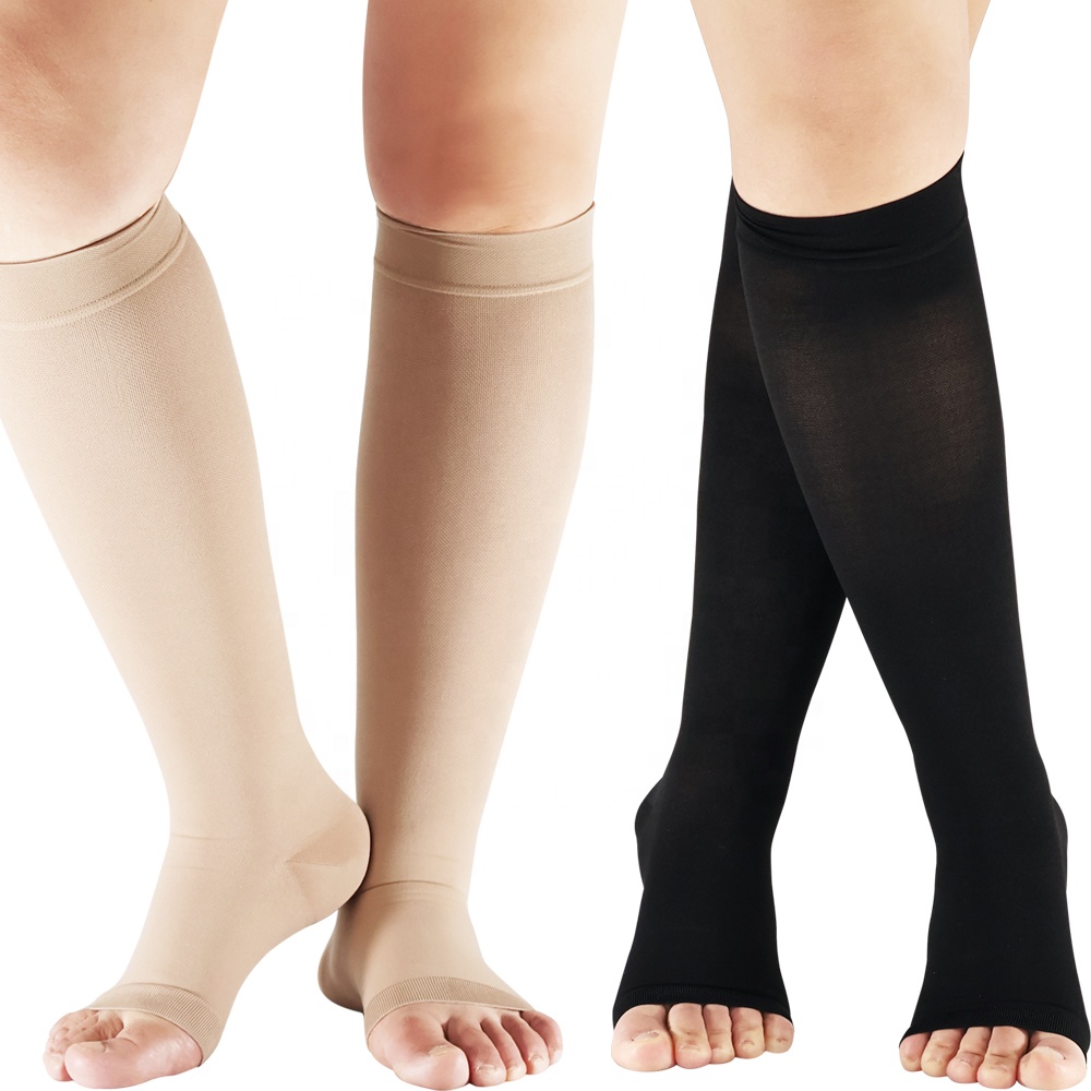 Durable Thick Knee High Open Toed Compression Stocking 20-30mmHg for Elderly People Pregnant Women