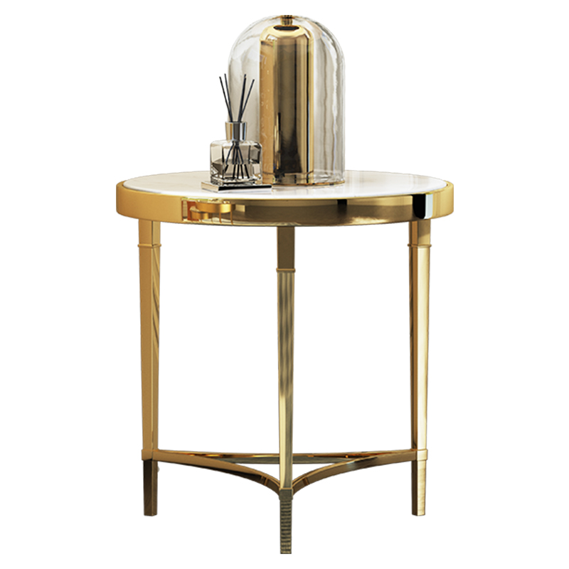new design Italian Luxury marble Top Unique Accent Gold Metal base Side Table