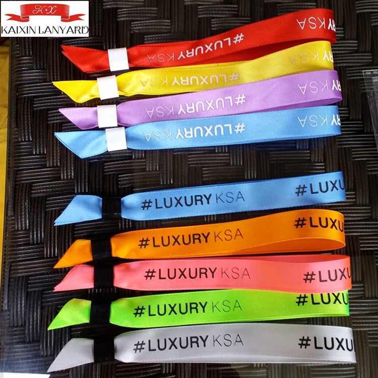 Custom Satin ribbon silkscreen printing wristband,cheap custom wristband