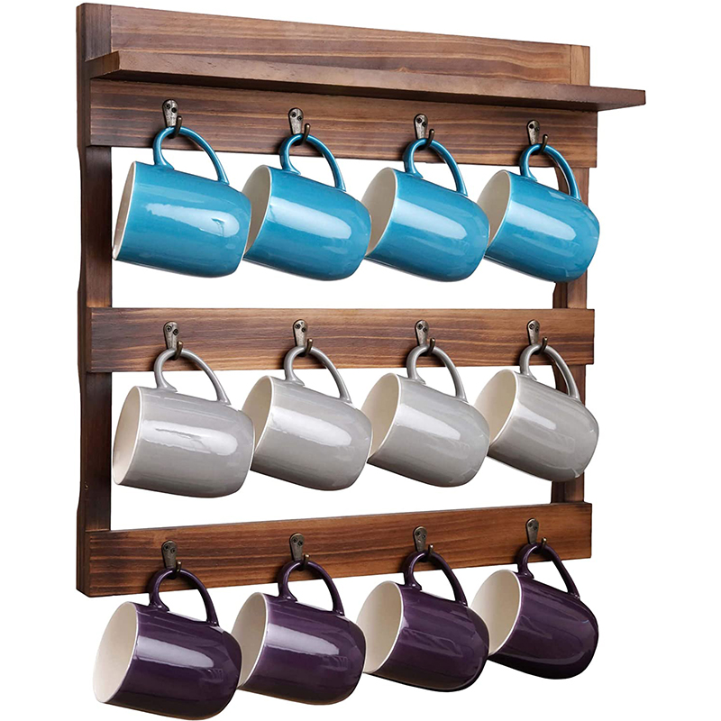 Country Style mug rack wall mounted with shelf-12 coffee cup hooks wine glass rack
