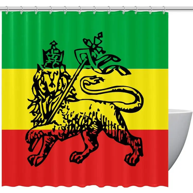 Judah Lion Flag Durable Waterproof 3D Digital Print Ethiopian Traditional Design Shower Curtain for Bathroom