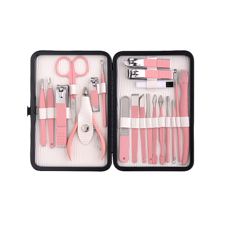 Wholesale pink nail care equipment tools nail cutter kit personal nail care tool 20pcs manicure and pedicure set