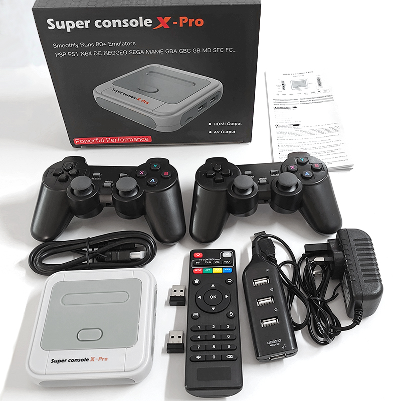 Супер консоль X Pro, консоль со встроенными 30000 играми и 2 беспроводными контроллерами, поддержка телевизора, ретро консоль для игр с Wi-Fi для psp/Nes