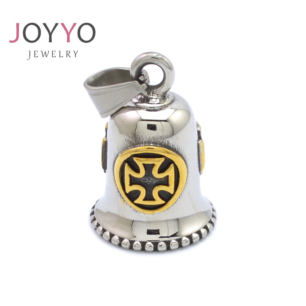 Men's Biker Bell Pendant Gold Plated Cross Charm SS Metal Big Bell Rock Hip Hop Cool Youth Steel Jewelry Necklace