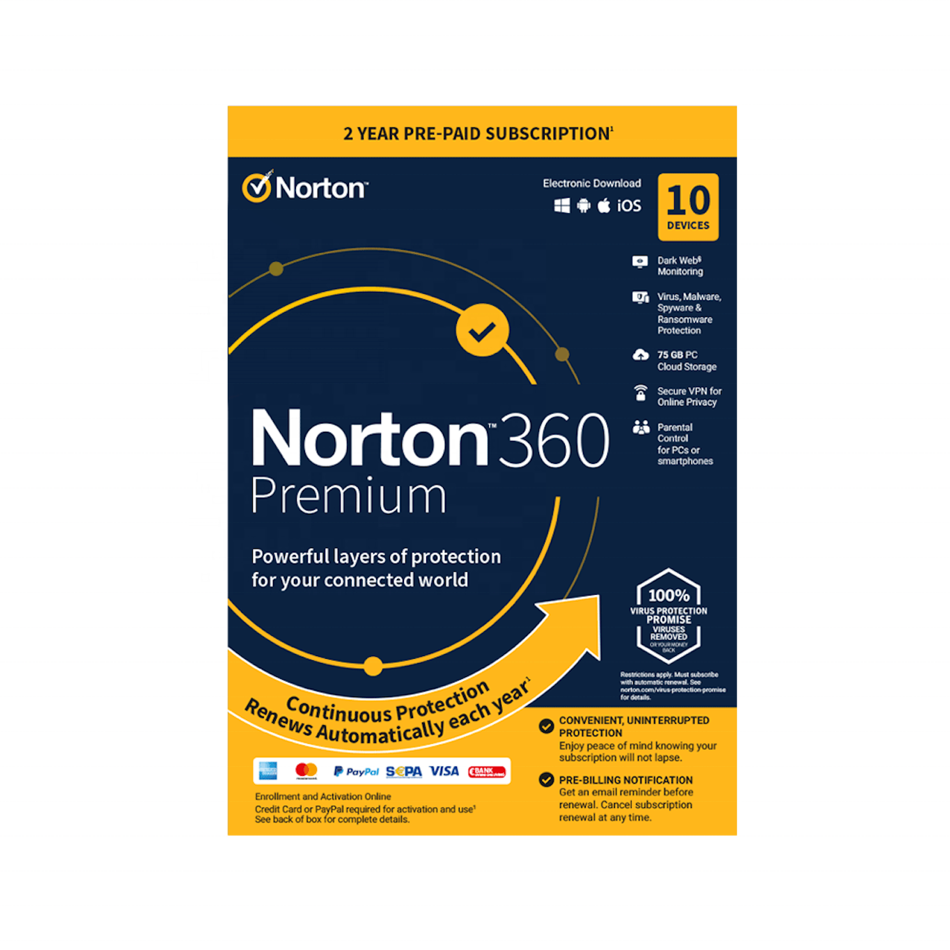 24/7 онлайн Norton 360 Премиум (10 шт 2 год учетной записи + клавиша) Оригинальные лицензионный ключ антивирусное программное обеспечение для обеспечения безопасности