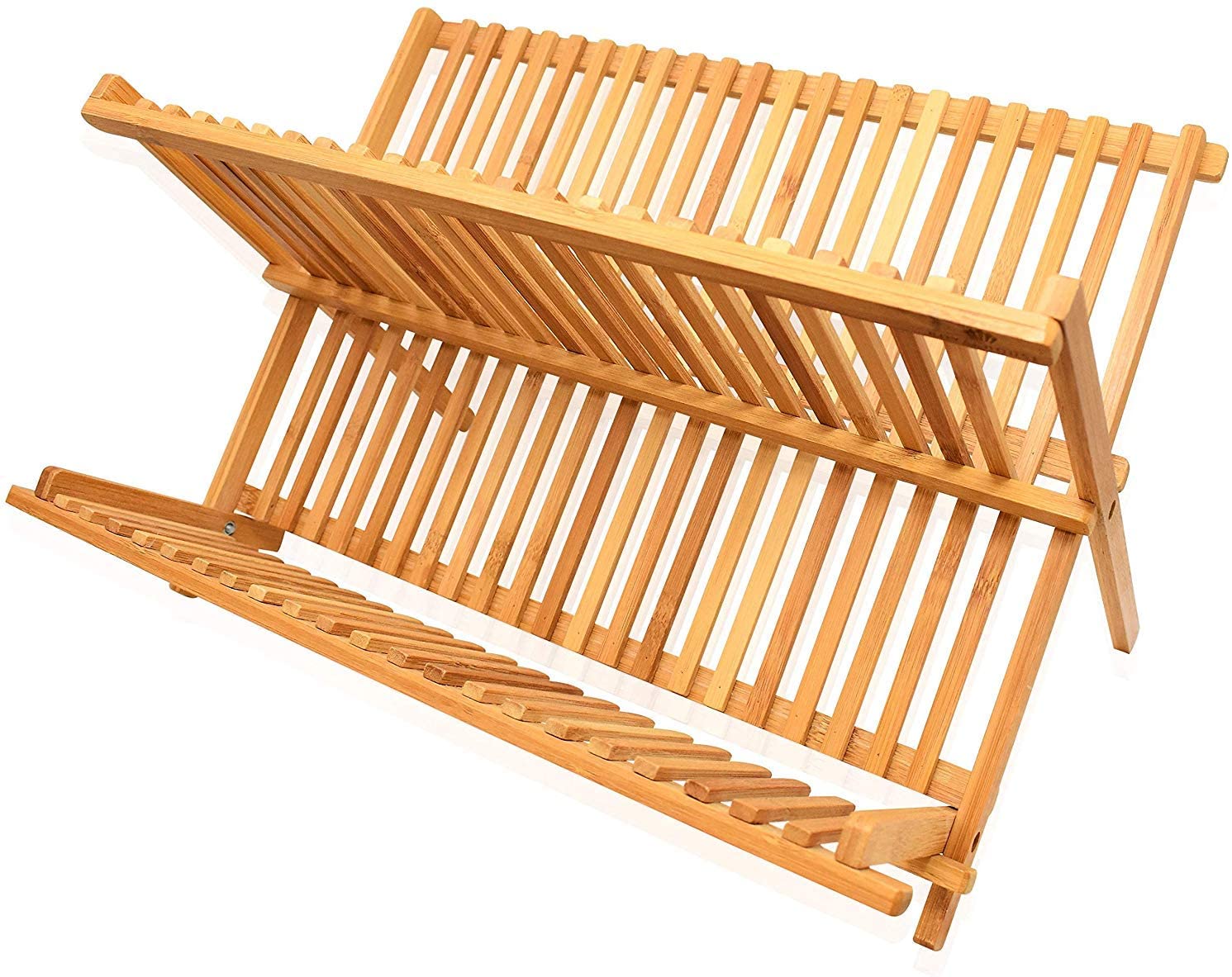 Bamboo Dish Rack Collapsible Dish Drainer, Foldable dish drying rack Wooden Plate Rack