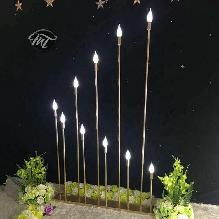 Wedding gold centerpieces road lead floor candle holder with 10 head light LED bulb beads