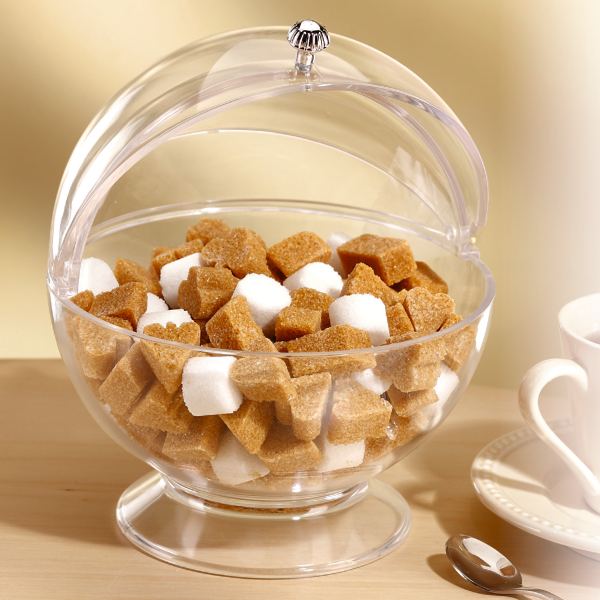 Vietnam Factory Plastic PS Cube Sugar Bowl Round Sugar Pot with Opening Lid, Coffee Sugar Serving Dispenser Pot