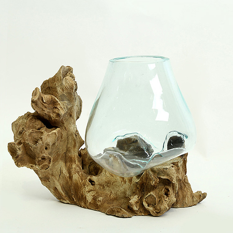 Handmade Molten Glass Bowl With Wood Base Driftwood Glass Fish Bowls
