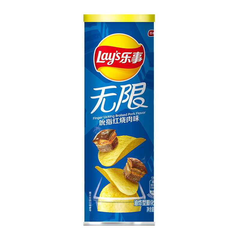 Лидер продаж, китайские картофельные чипсы Lai's, 90 г, Безлимитный вкус тушеного мяса, 1*24 банки хрустящих картофельных чипсов