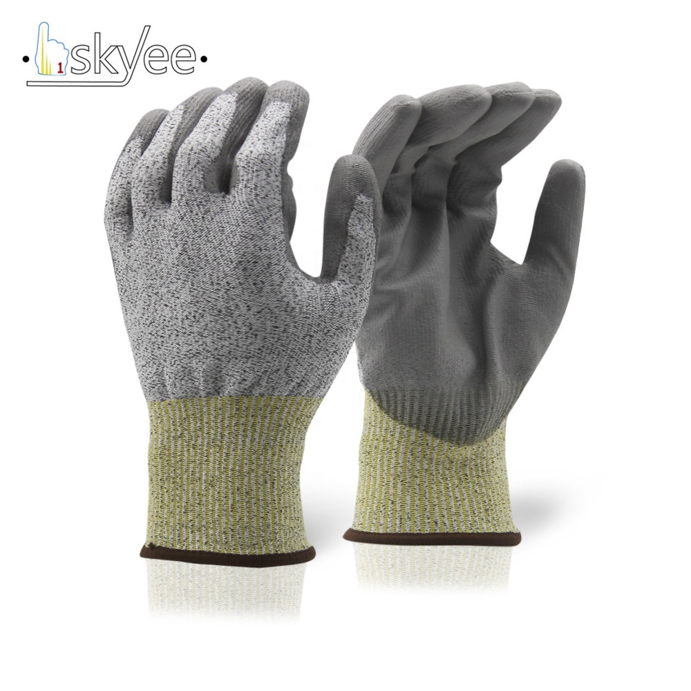SKYEE flexible HPPE fiber PU dipped cut resistant safety glove CUT 5 for construction