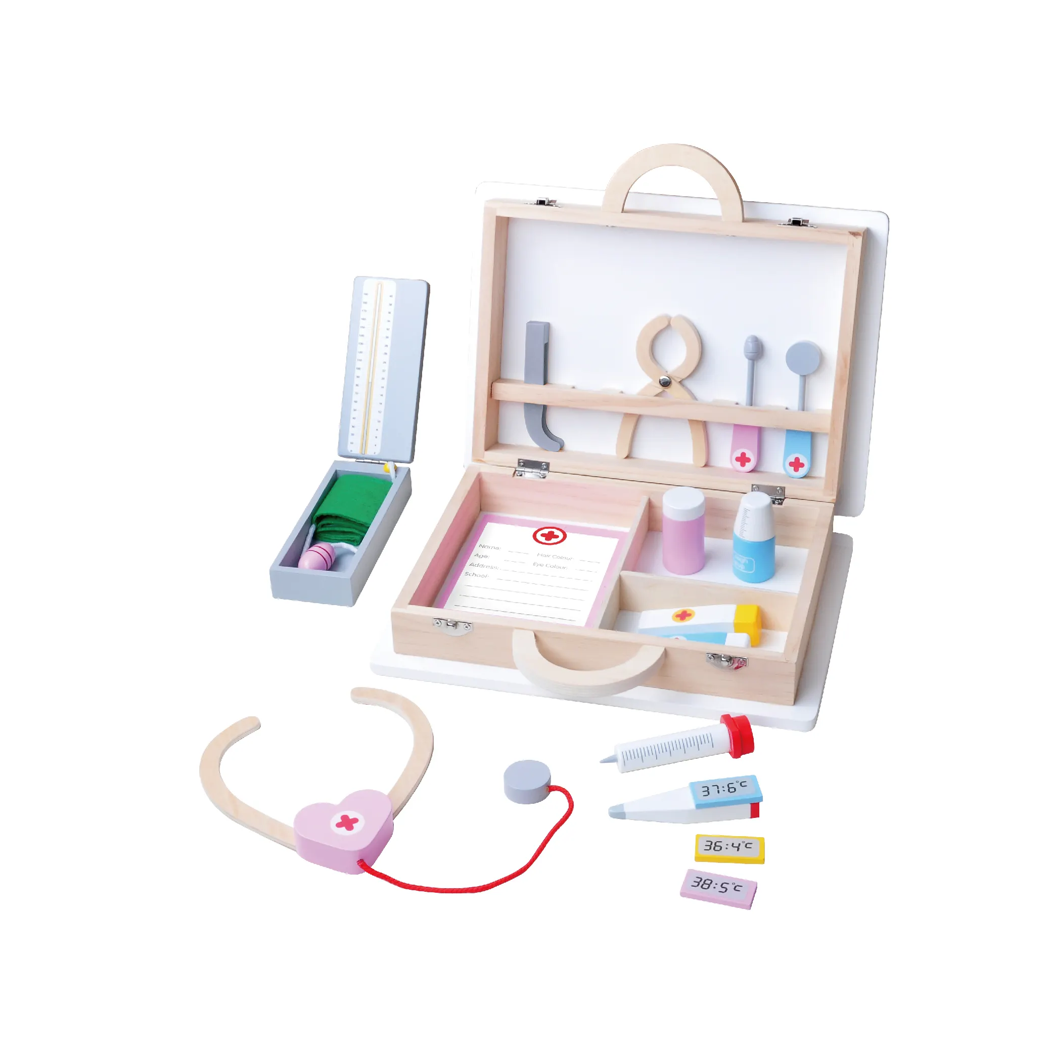 Wooden Medical Cart Play Toys Doctor's Kit Doctor Trolley Play Set Kids Hospital Nurse Play Set