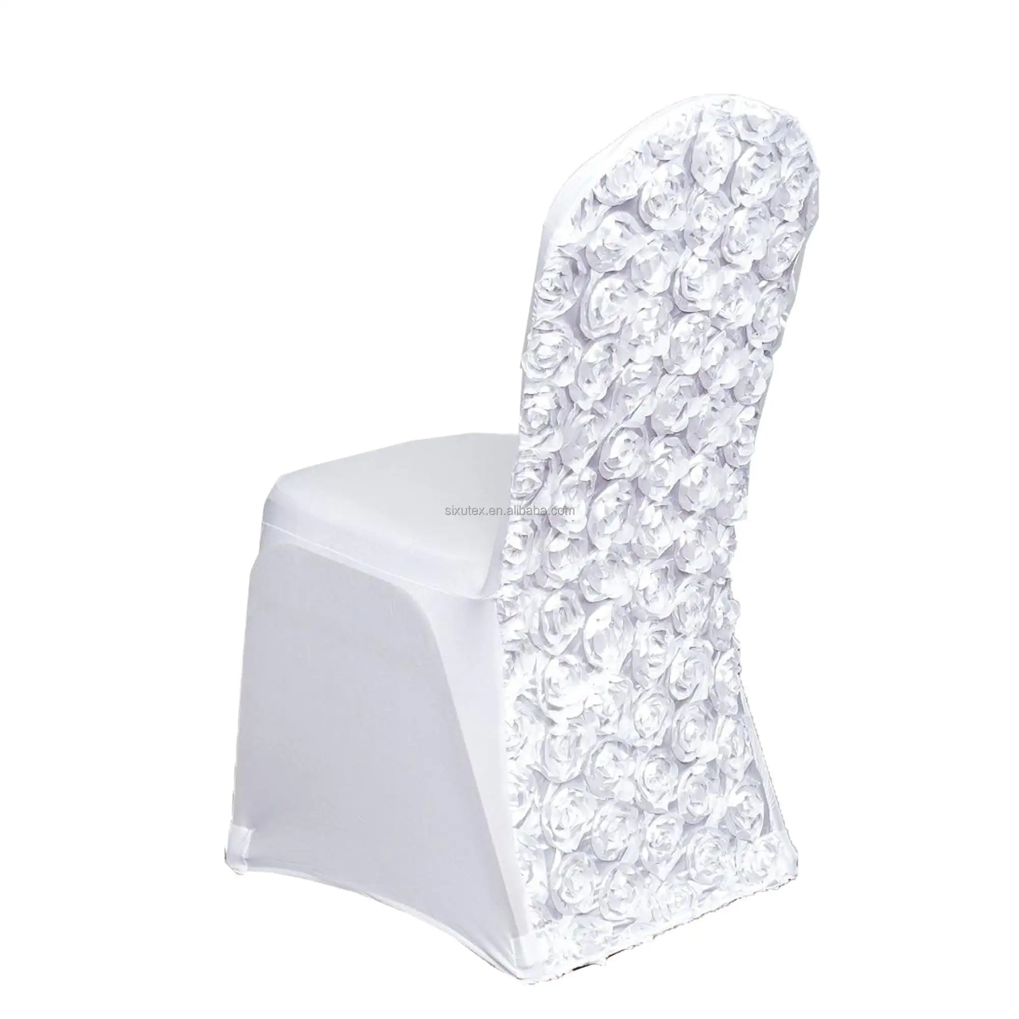 Luxury High Stretch Spandex Wedding Banquet Dining Spandex Rosette Flower Chair Cover Seat Covers For Wedding Banquet Chair