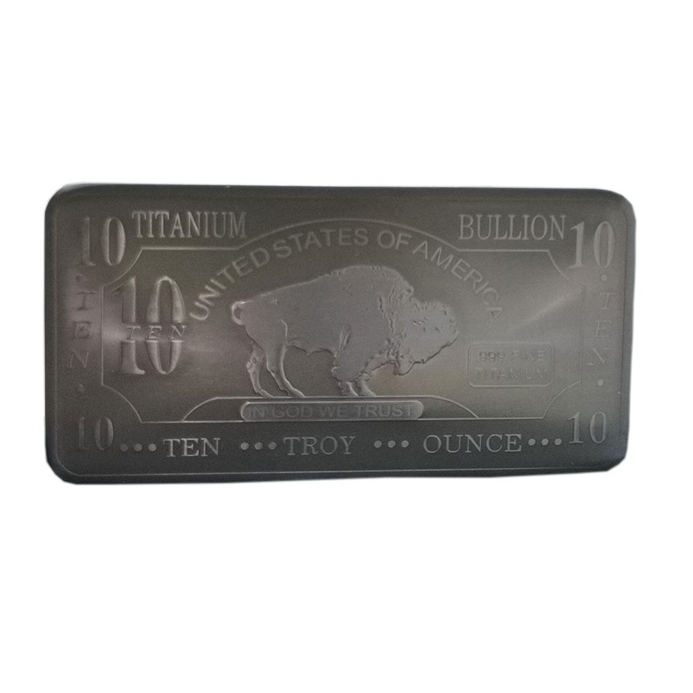 Fine 10 oz 999 Pure Titanium Buffalo Bullion Bars - Folk Art Mascot Design