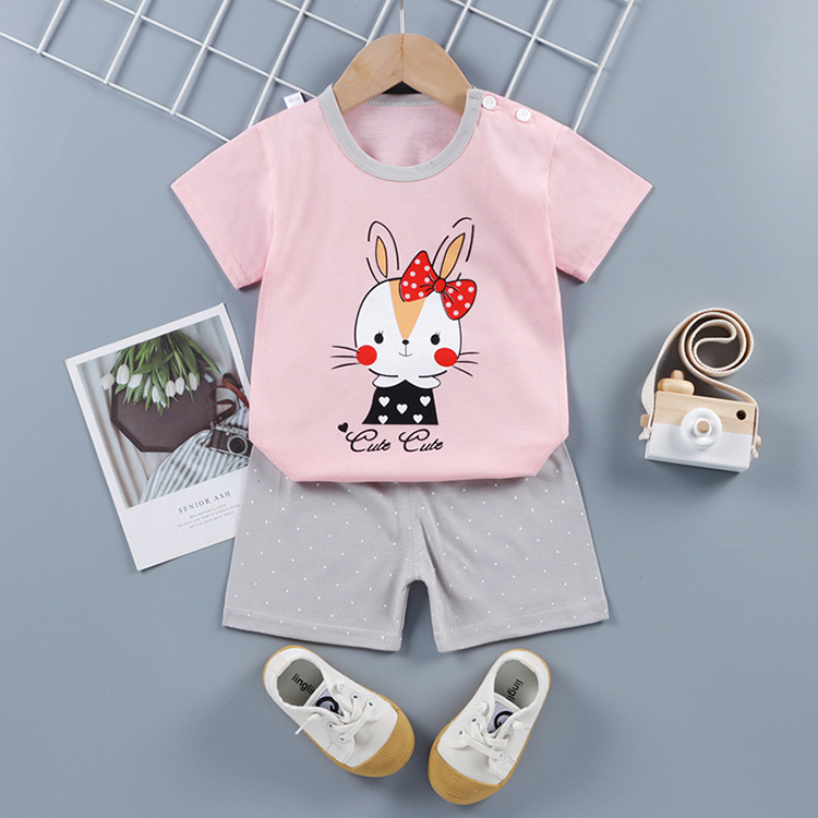 Boys' summer thin suit Korean children's clothing short sleeved shorts baby cotton home clothes girls' summer