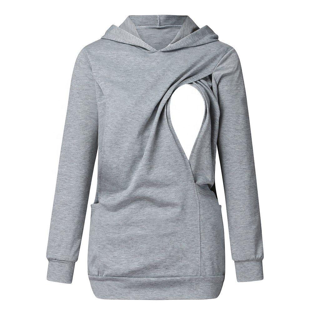 2021 Wholesale High Quality Women Hooded Long Sleeve Breastfeeding Clothes Maternity Nursing Hoodies