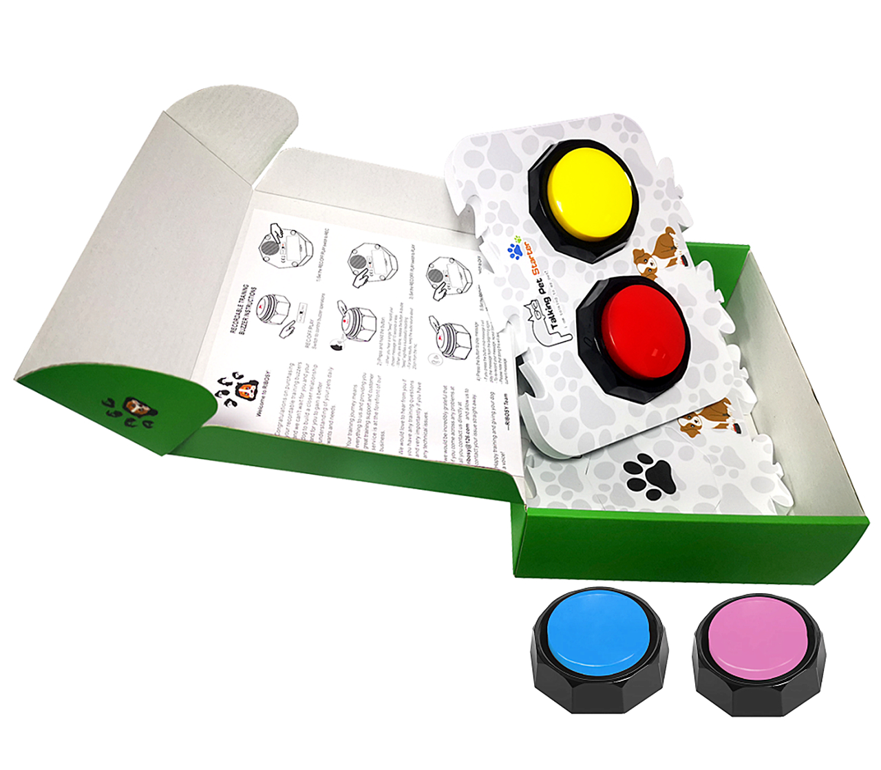 Set of 4 ribosy button sound recordable talking buttons with mat