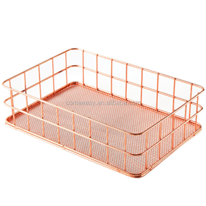 Golden Metal Wire Mesh Iron Wire Paper File Magazine Book Desk Tray