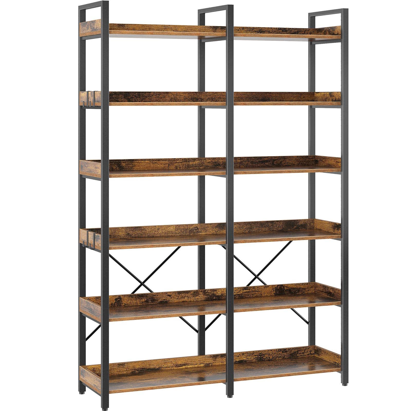 69 Inch Home Wooden Bookcase Vintage Storage Rack With Open Shelves Rustic Standing Bookshelves Metal Frame