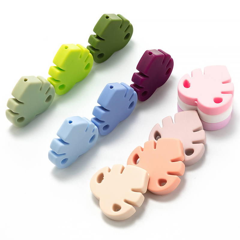 Eco-Friendly soft chewable BPA Free food grade silicone leaf baby teething beads for jewelry making