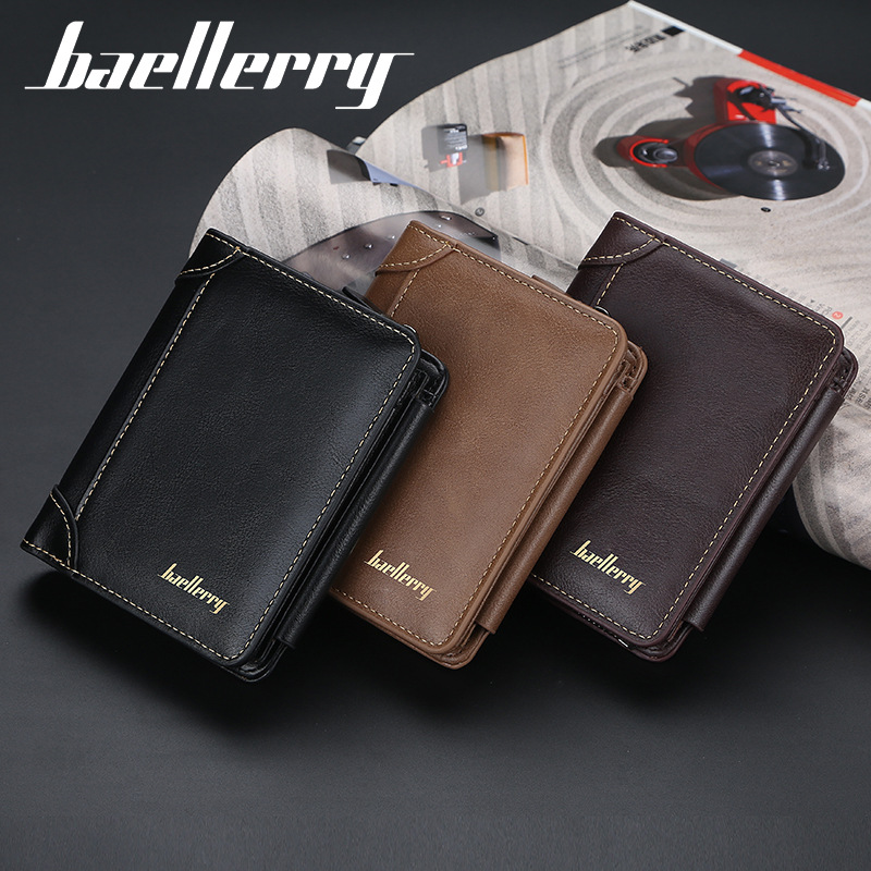 Мужской кошелек baellerry billetera cuero с rfid-блокировкой, кошелек тройного сложения с монетницей на молнии, тонкий черный кошелек с rfid-блокировкой и держателем для карт, 2022