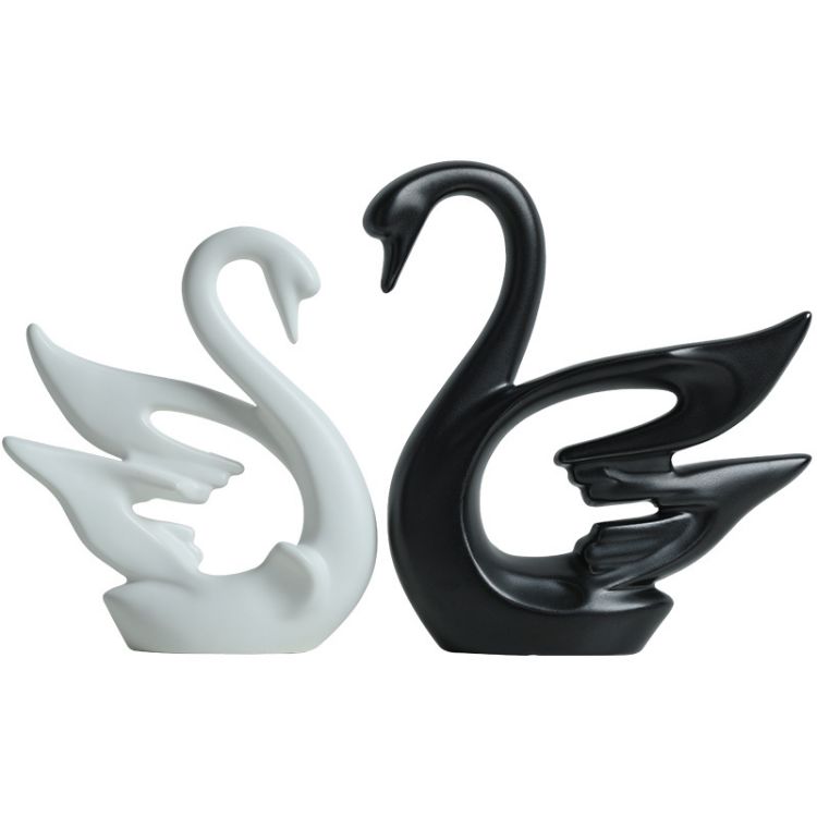 Color Glazed Cheap Black White Ceramic Swans Ceramic Ornament Wedding Decoration