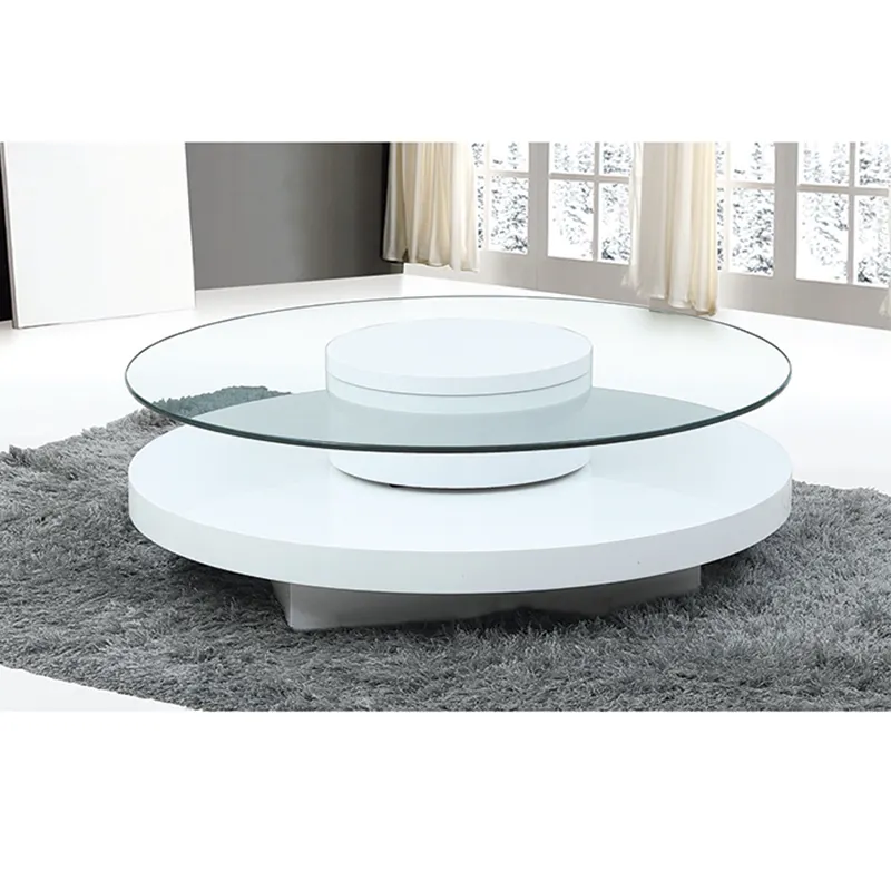 Living Room Small Cheap Rustic Farmhouse Modern White High Gloss Glass Top Round Sofa Center Coffee Table For Sale