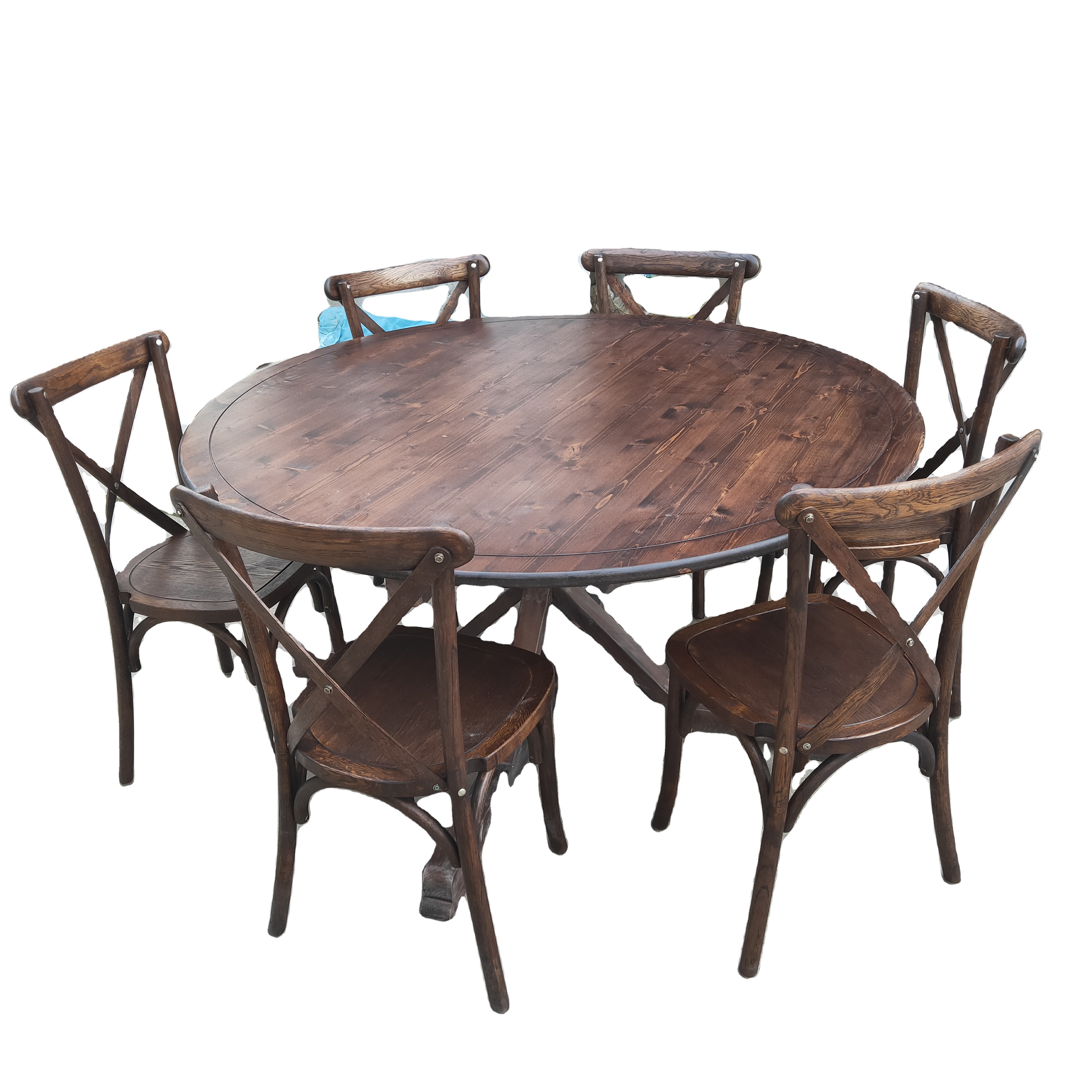 Solid wood round farm dinning table for wedding party