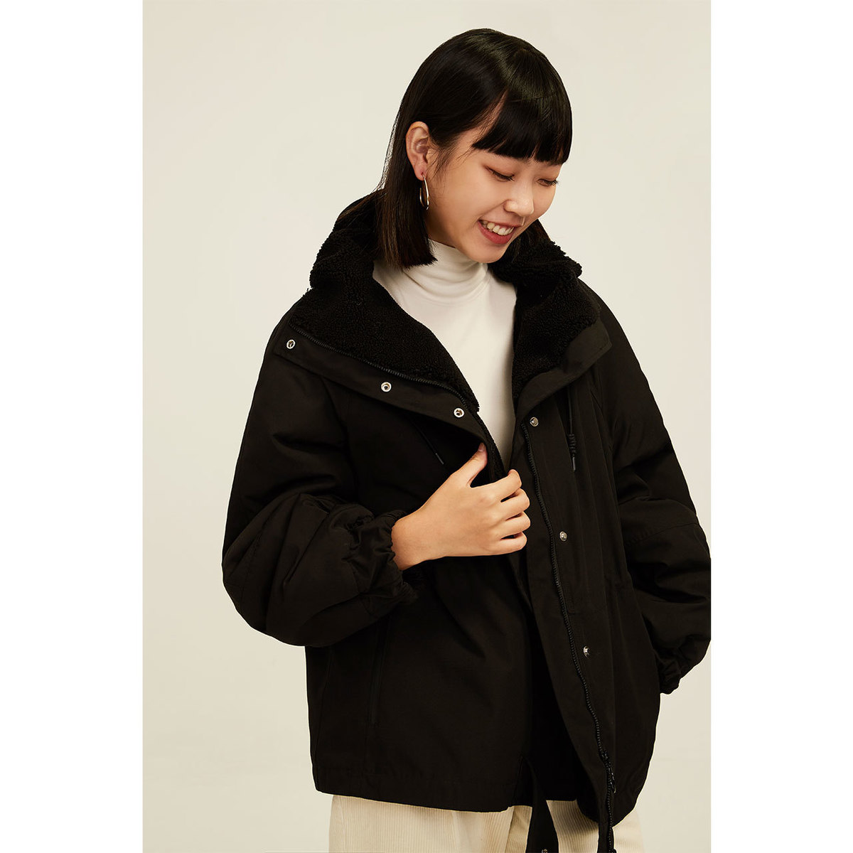 Naivee winter high quality rope waist wool coat thick warm jacket women ladies