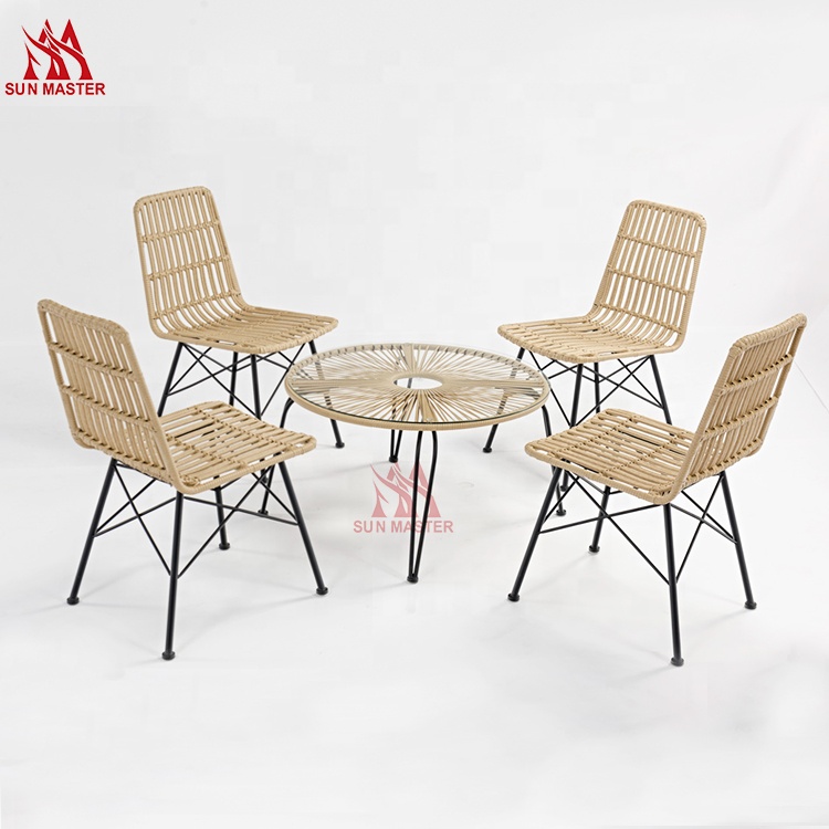 Wholsale Waterproof Outdoor Lawn Garden 4-piece Rattan Armless Chairs And Table For French Bistro Dining Room Balcony Beach