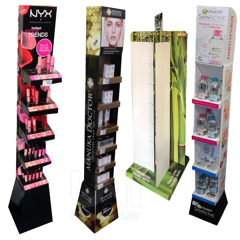High Quality POP Paper Shelf Customized Accessories Mall Promotion Paper Rack Cardboard Floor Display Stand Shelf Rack