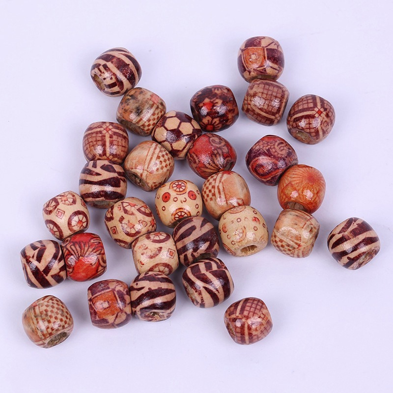 New Bulk Retro Package Flower Round Beads Variety of Printed Wooden Beads Creative DIY Decoration Accessories Wooden Beads