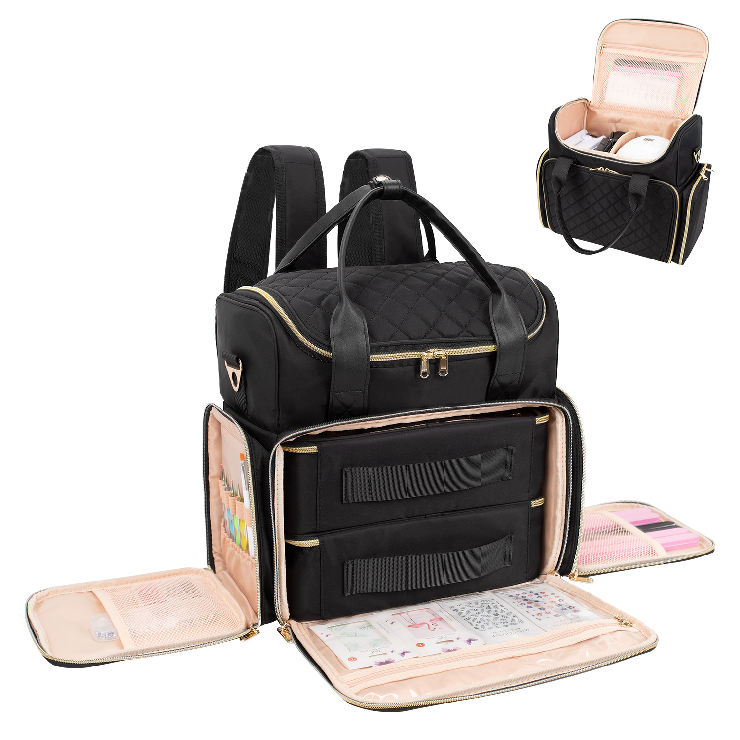Relavel Double Layer Nail Bag Backpack Nail Organizer Polish Storage Bag Nail Tech Bag with Holds 56 Bottles