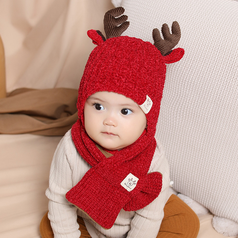 Knitted Hat With Cute Deer Antler For Baby Boy and Girls Christmas Gift Warm Winter Hats For Kids