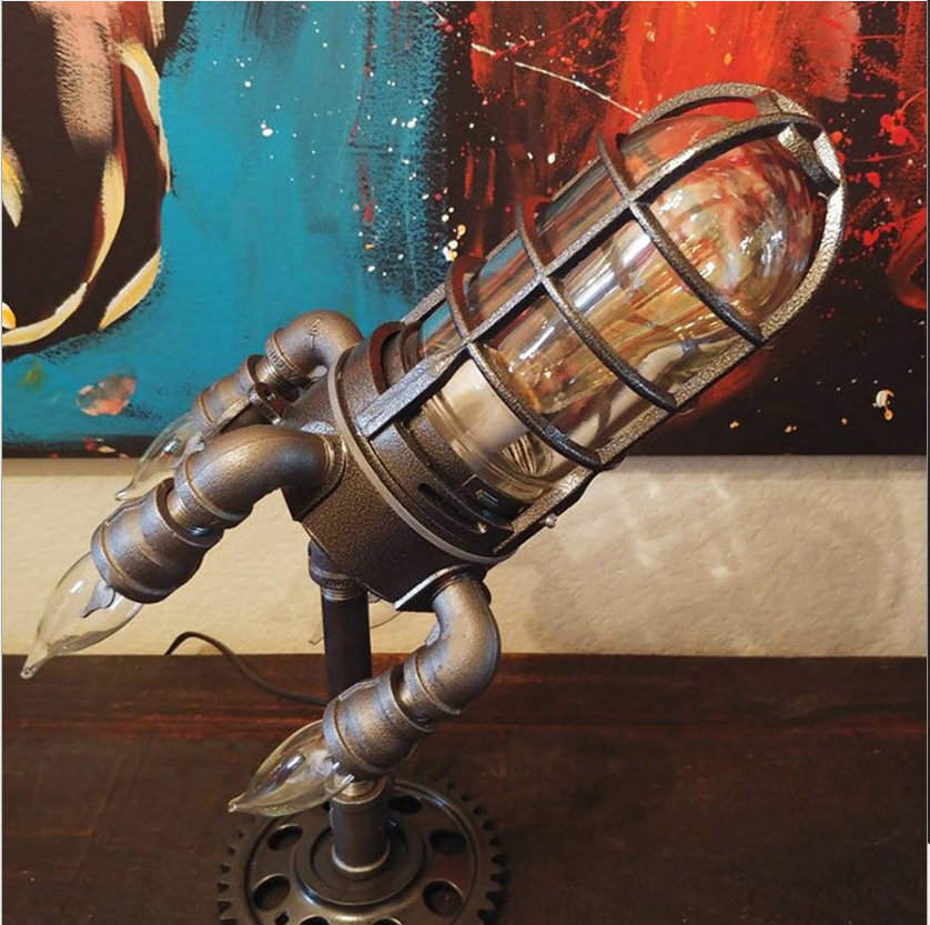 Retro Steampunk Rocket Lamp Punk Style Lights Desktop Decor Ornaments Wall Decoration Light Led Light Lamp