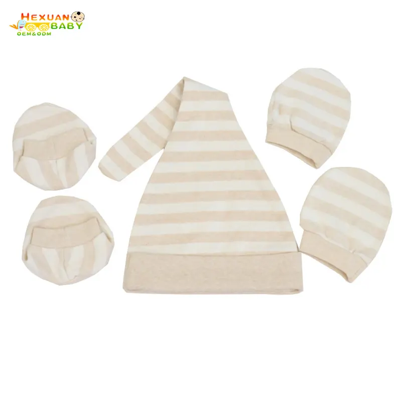 Striped Newborn Baby Knotted Hat And No Scratch Mitten Set Infant Baby Cotton Hospital Hat Mittens Set