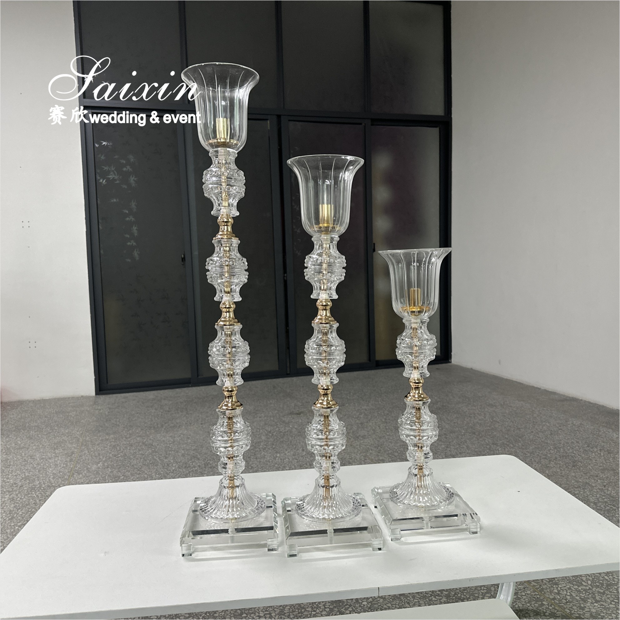 Unique Wedding Table Decoration Customize 3 Pcs Set Tall Crystal Candle Holder