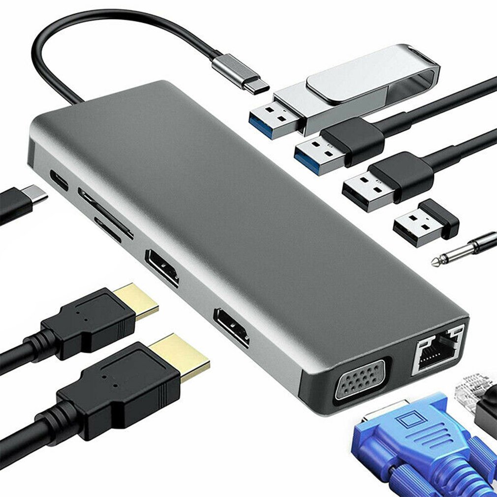 Двойной Hdtv Mst 3 разных экрана 12 портов Тип C концентратор 100 Вт Pd Ethernet Usb C концентратор с Ethernet и Pd Usb C концентратор 12 в 1