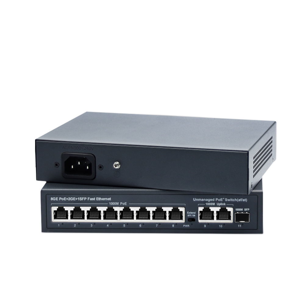 Hengxin Standard PSE Chip 11 Ports Gigabit PoE Switch With 8 PoE+ 2 Gigabit Uplink 1 SFP Port 120W Unmanaged Network Switch