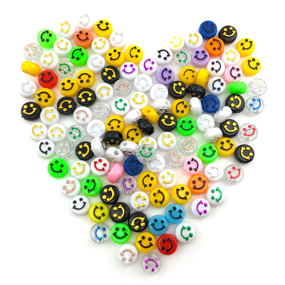 Diy Handmade Bracelet Necklace Jewelry Accessories Acrylic Silicon Smiley Face Round Flat Beaded Loose Beads