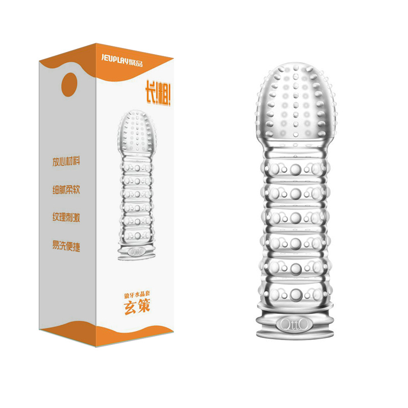 China lovely condom Elasticity crystal clear TPE soft penis sleeve delay ejaculation men's realistic cock sleeves