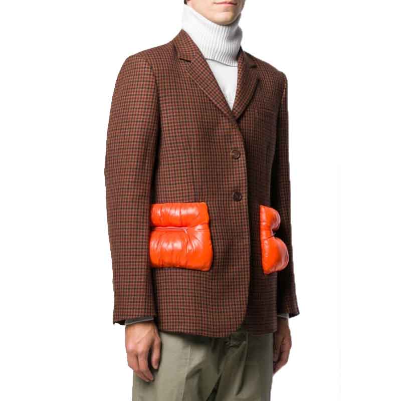 OEM Service Men New Design Oversized Padded Zipped Side Pockets Multicolour Wool Blend Check Print Blazer